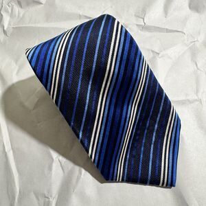 Charles Tyrwhitt Blue/White Striped Tie 100% Silk  Made in England 58"x3.50"